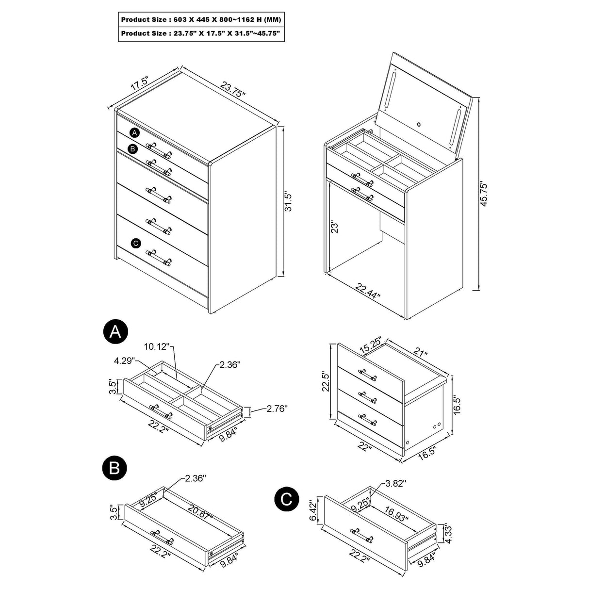 Danbury 3-drawer Makeup Vanity & Stool Set Grey High Gloss from Coaster - Luna Furniture