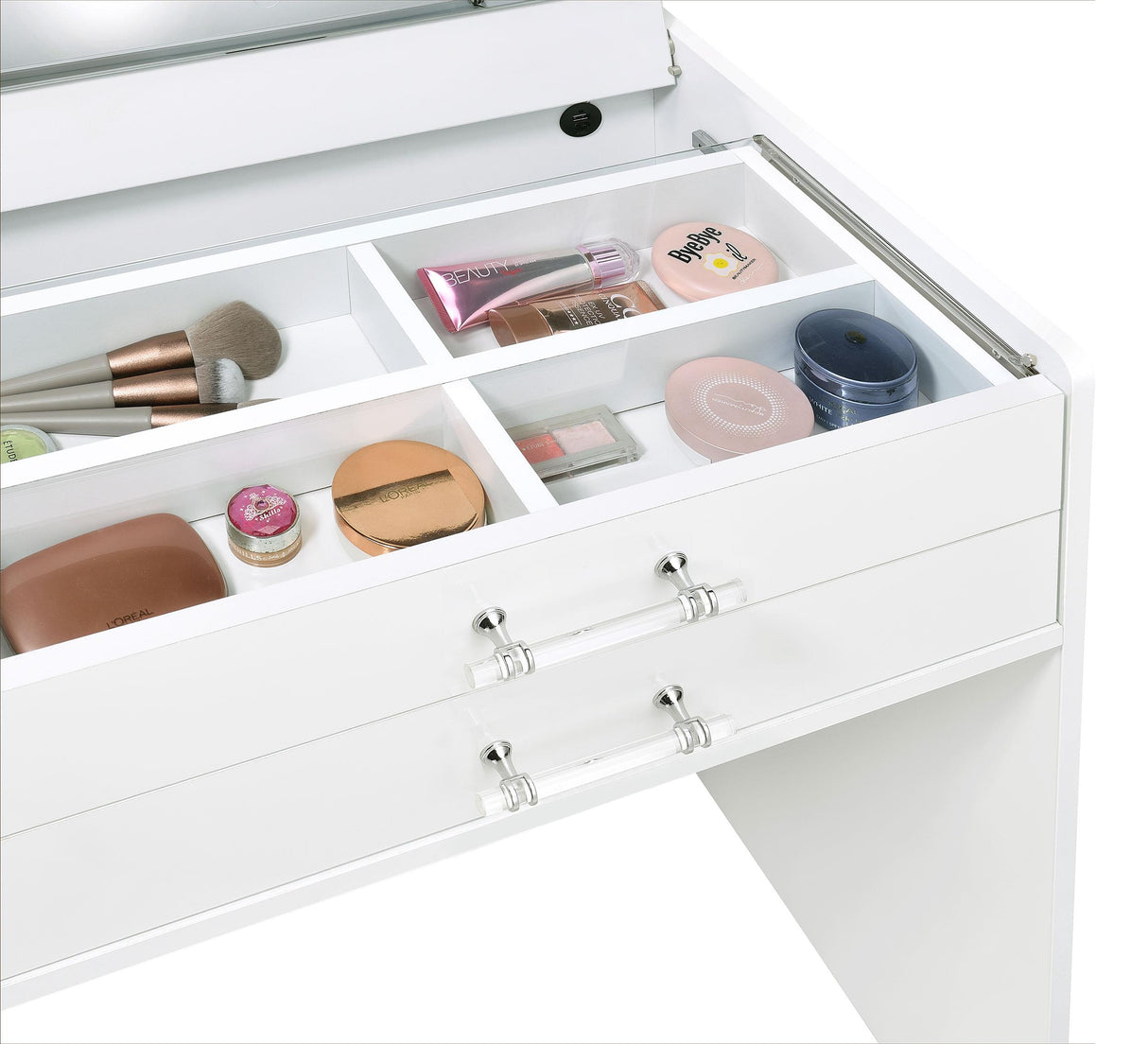 Danbury 3-drawer Makeup Vanity & Stool Set White High Gloss from Coaster - Luna Furniture