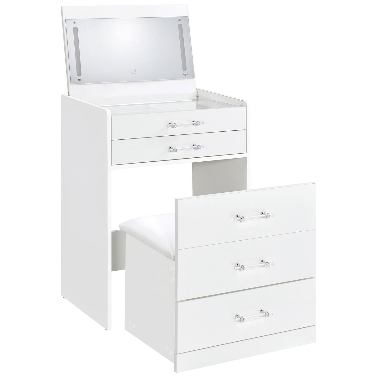 Danbury 3-drawer Makeup Vanity & Stool Set White High Gloss from Coaster - Luna Furniture