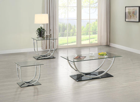 Danville Chrome 3-Piece Glass Top Coffee and End Table Set from Coaster - Luna Furniture