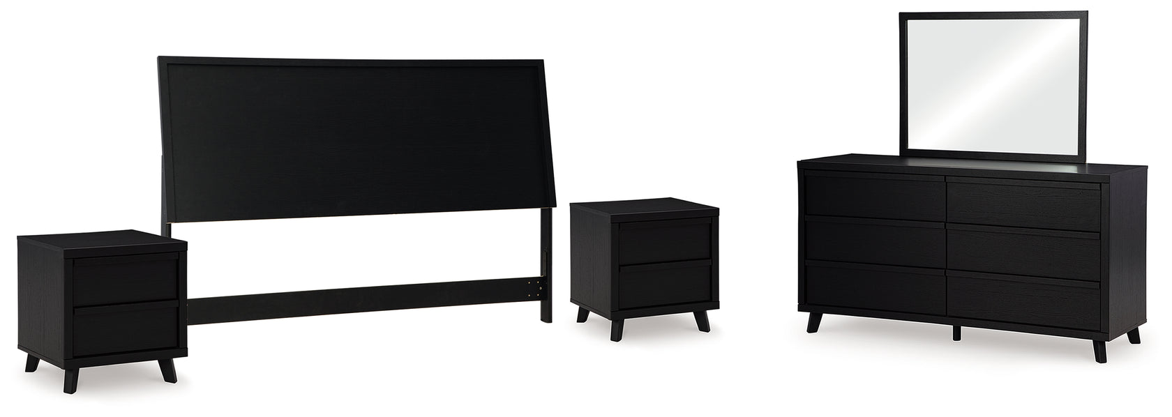 Danziar King Panel Headboard with Mirrored Dresser and 2 Nightstands in Black from Ashley - Luna Furniture