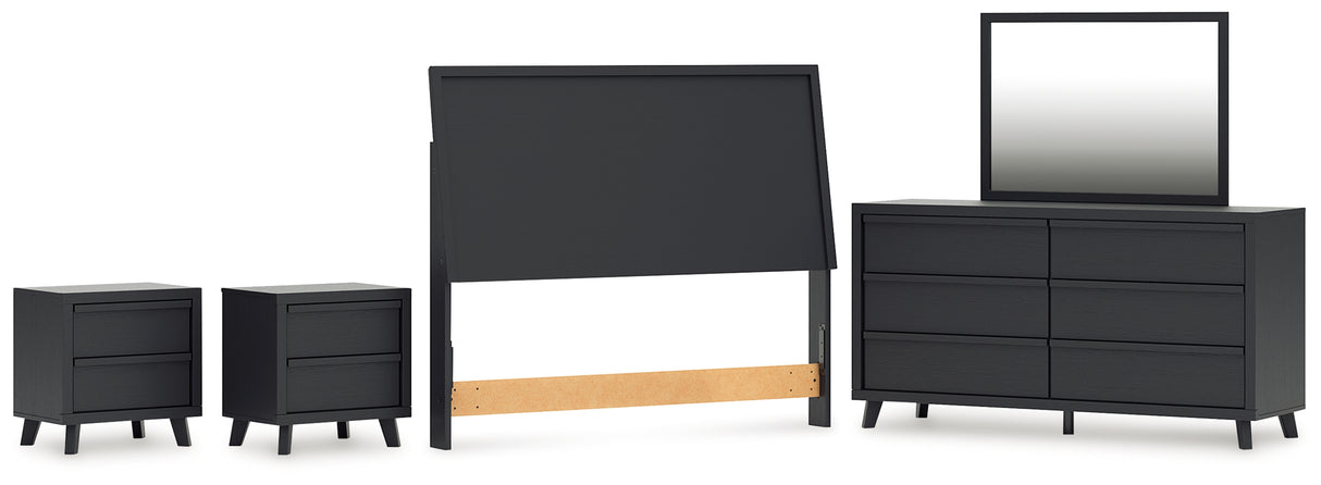Danziar Queen Panel Headboard with Mirrored Dresser and 2 Nightstands in Black from Ashley - Luna Furniture