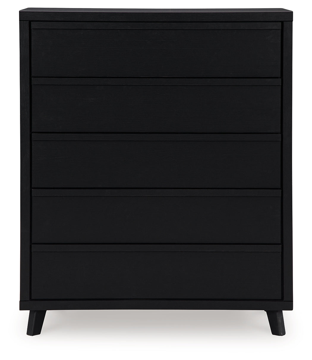 Danziar Queen Panel Headboard with Mirrored Dresser, Chest and 2 Nightstands in Black from Ashley - Luna Furniture