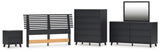 Danziar Queen Panel Headboard with Mirrored Dresser, Chest and Nightstand in Black from Ashley - Luna Furniture