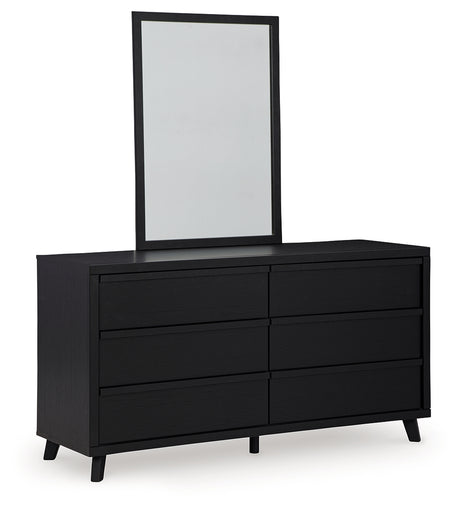 Danziar Queen Panel Headboard with Mirrored Dresser in Black from Ashley - Luna Furniture