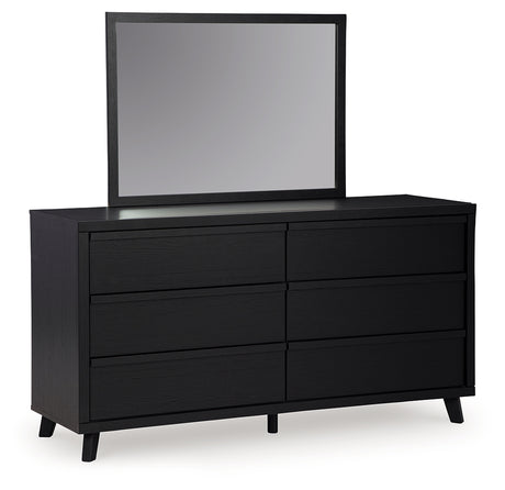 Danziar Queen Panel Headboard with Mirrored Dresser in Black from Ashley - Luna Furniture