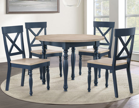 Darcy 5-Piece 42″ Round DIning Set, Midnight Blue and Natural Finish from Steve Silver - Luna Furniture