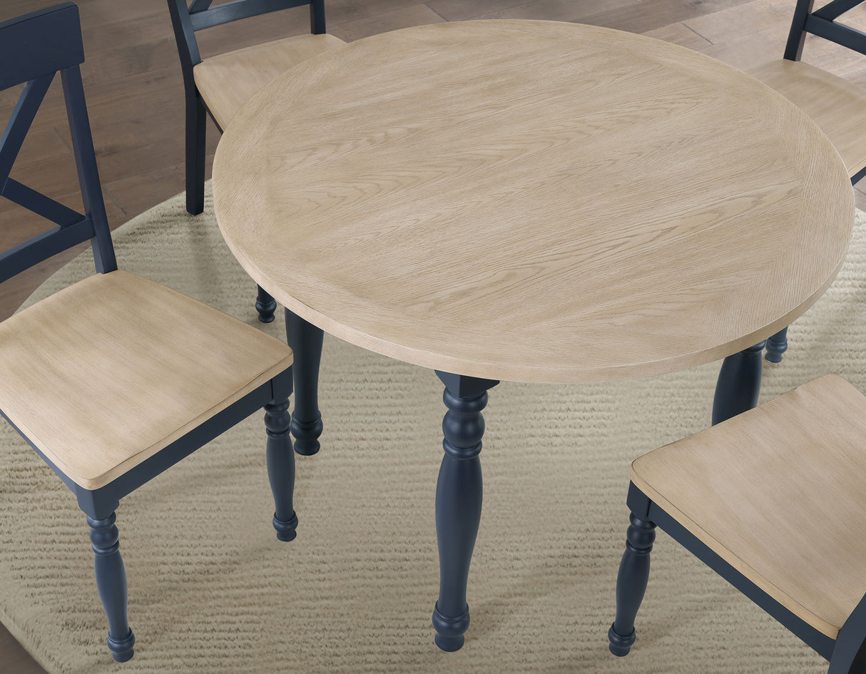 Darcy 5-Piece 42″ Round DIning Set, Midnight Blue and Natural Finish from Steve Silver - Luna Furniture