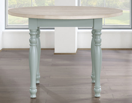 Darcy 5-Piece 42″ Round Dining Set, Mint Green and Washed Linen Finish from Steve Silver - Luna Furniture