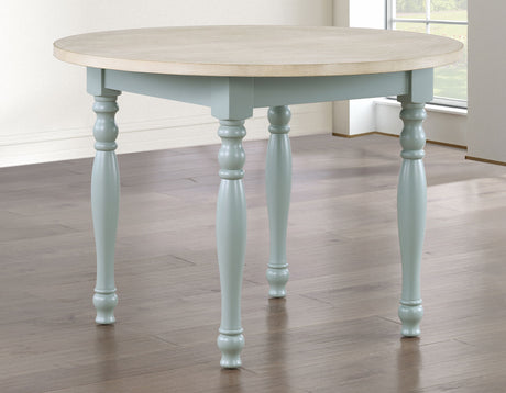 Darcy 5-Piece 42″ Round Dining Set, Mint Green and Washed Linen Finish from Steve Silver - Luna Furniture