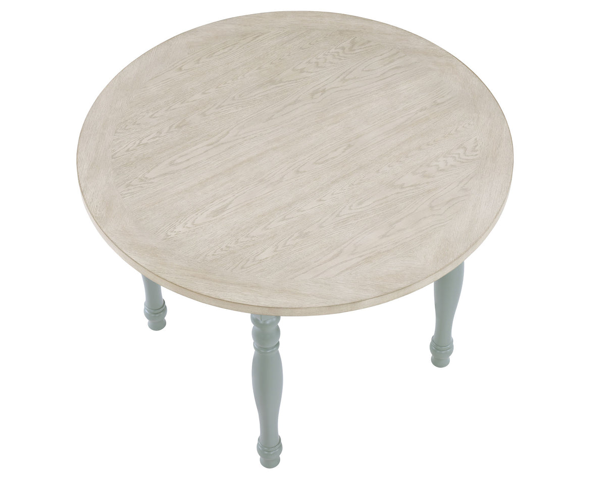 Darcy 5-Piece 42″ Round Dining Set, Mint Green and Washed Linen Finish from Steve Silver - Luna Furniture