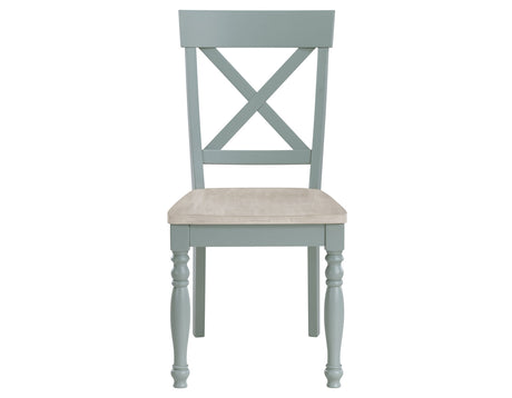Darcy 5-Piece 42″ Round Dining Set, Mint Green and Washed Linen Finish from Steve Silver - Luna Furniture