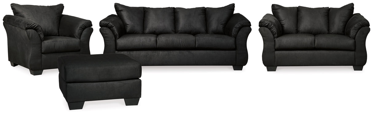 Darcy Sofa, Loveseat, Chair and Ottoman in Black from Ashley - Luna Furniture