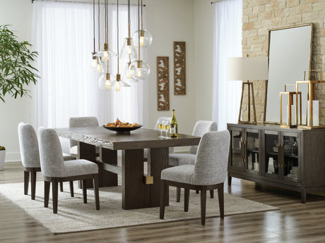 Burkhaus Dark Brown Dining Table and 6 Side Chairs from Ashley Furniture - Luna Furniture