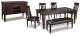 Haddigan Dark Brown Dining Table, 4 Chairs, Bench and Server from Ashley - Luna Furniture