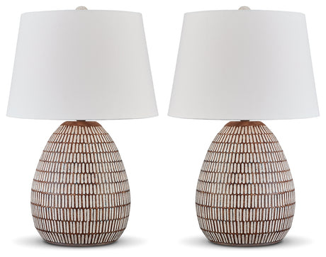 Darrich 2-Piece Table Lamp Set in Beige/White from Ashley - Luna Furniture