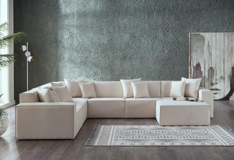 Daya Manori Ekru Ottoman from Bellona - Luna Furniture