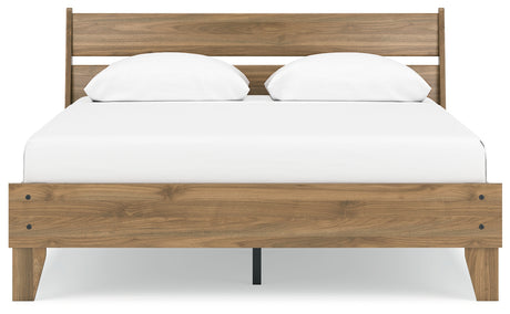 Deanlow Queen Platform Panel Bed with Dresser and Chest in Honey from Ashley - Luna Furniture