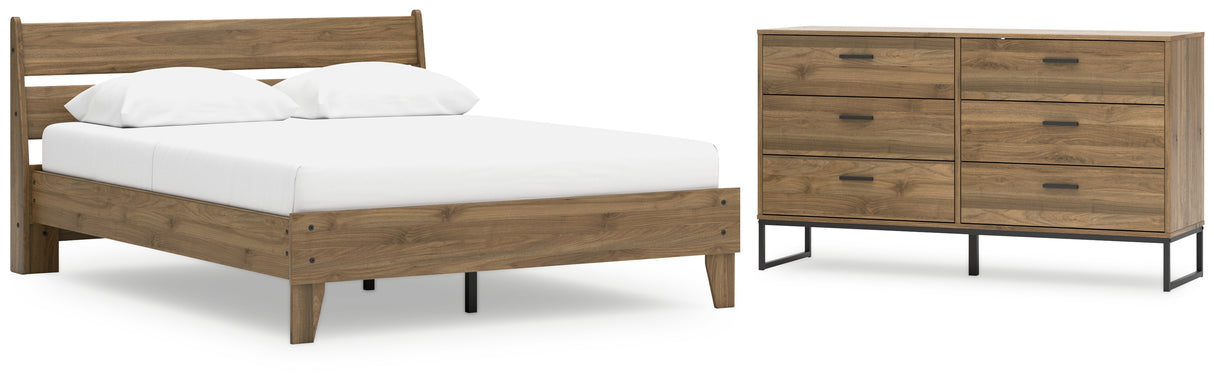 Deanlow Queen Platform Panel Bed with Dresser in Honey from Ashley - Luna Furniture