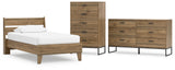 Deanlow Twin Platform Panel Bed with Dresser and Chest in Honey from Ashley - Luna Furniture