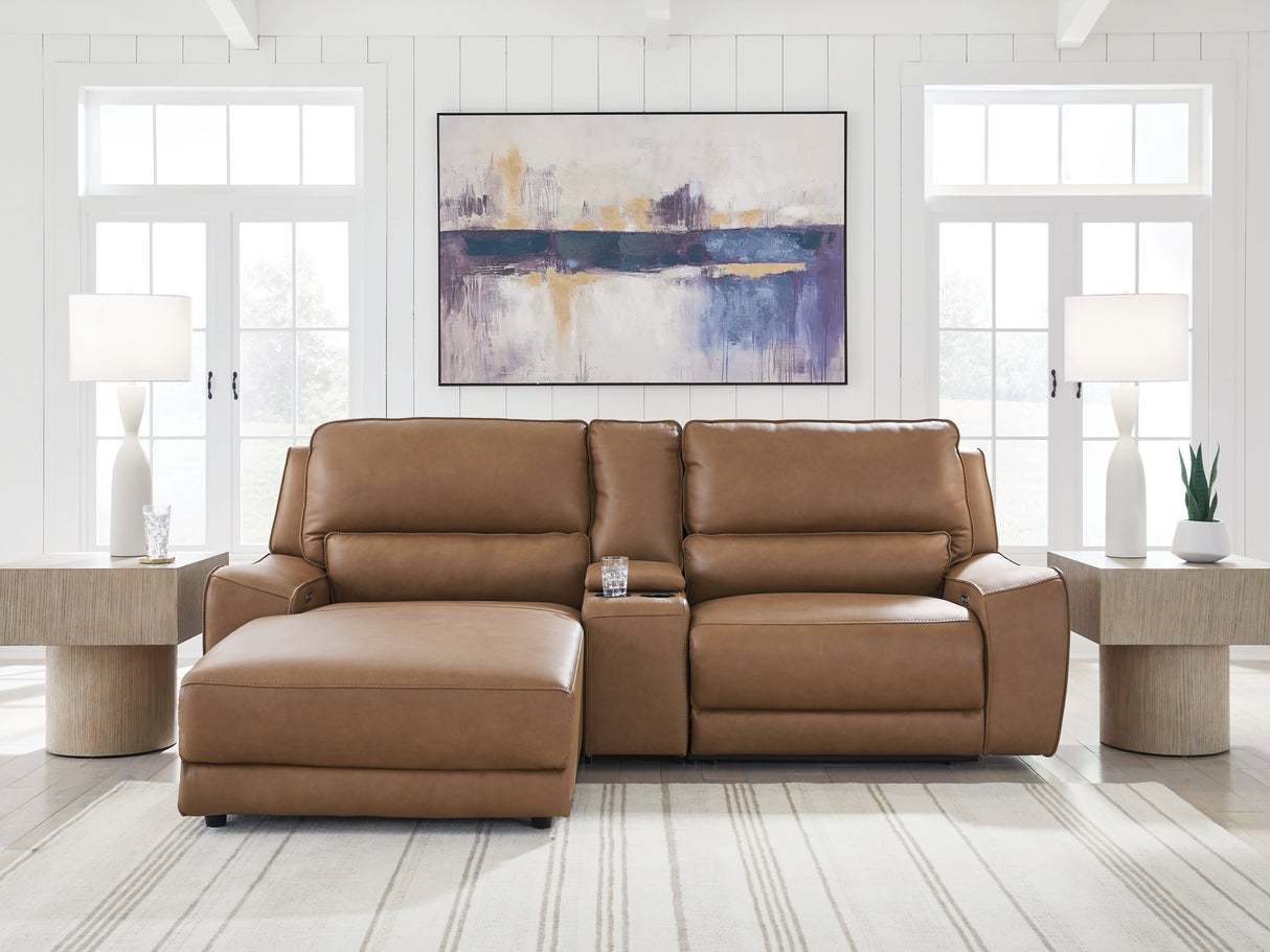 DeepWakes Caramel 3-Piece LAF Power Reclining Sectional with Console from Ashley - Luna Furniture