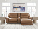 DeepWakes Caramel 3-Piece RAF Power Reclining Sectional with Console from Ashley Furniture - Luna Furniture