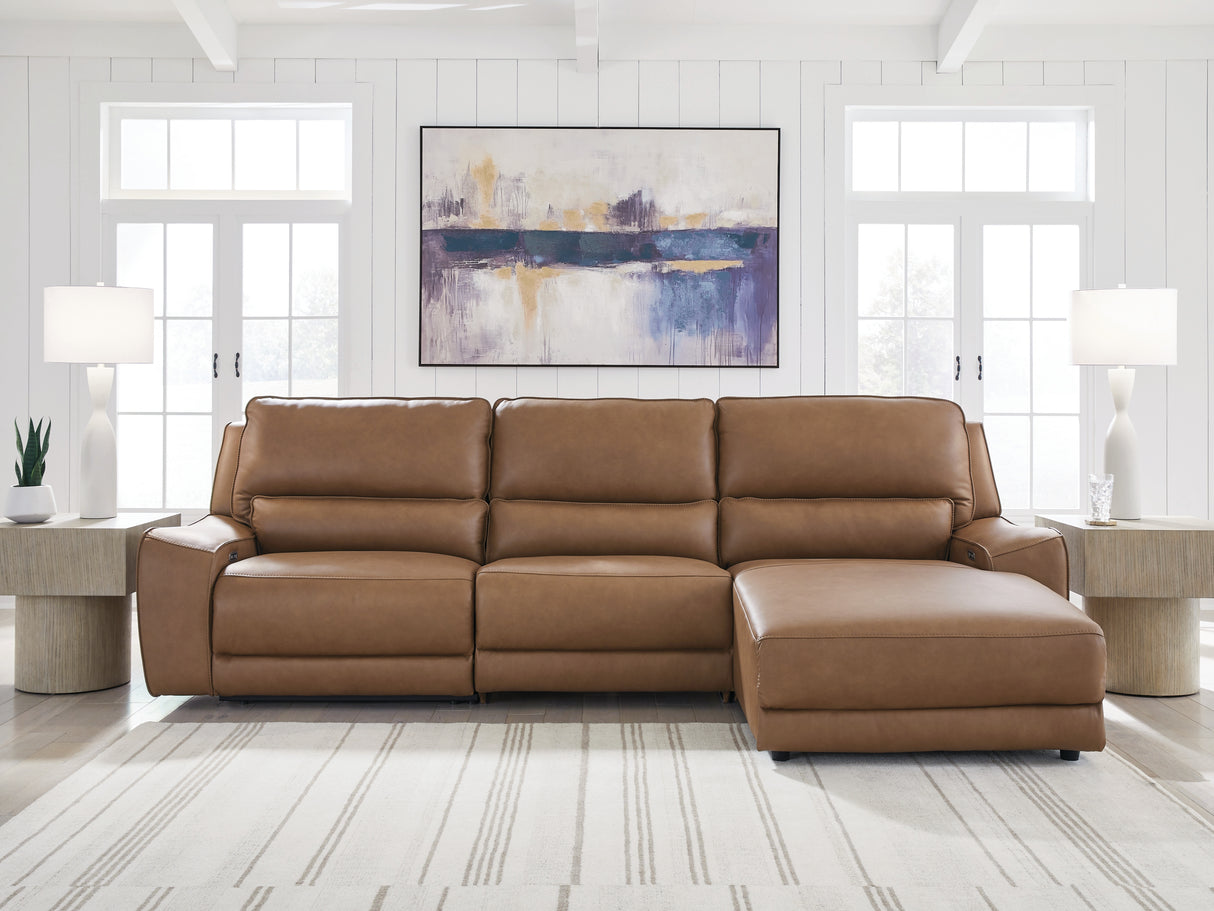 DeepWakes Caramel 3-Piece RAF Reclining Sofa Chaise from Ashley Furniture - Luna Furniture