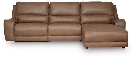 DeepWakes Caramel 3-Piece RAF Reclining Sofa Chaise from Ashley - Luna Furniture