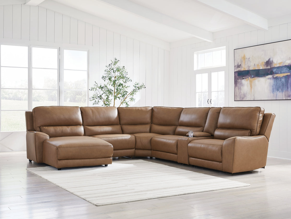DeepWakes Caramel 6-Piece Power Reclining Sectional with LAF Chaise from Ashley Furniture - Luna Furniture