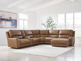 DeepWakes Caramel 6-Piece Power Reclining Sectional with RAF Chaise from Ashley Furniture - Luna Furniture
