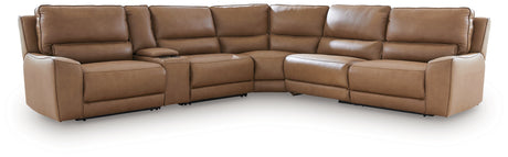 DeepWakes Caramel 6-Piece Reclining Sectional with Storage Console from Ashley - Luna Furniture