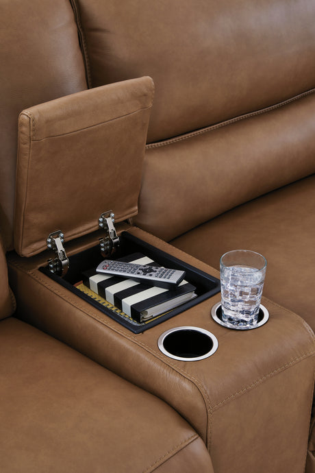 DeepWakes Caramel 6-Piece Reclining Sectional with Storage Console from Ashley - Luna Furniture