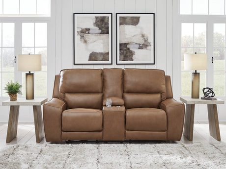 DeepWakes Caramel Power Reclining Loveseat with Console from Ashley - Luna Furniture