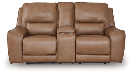 DeepWakes Caramel Power Reclining Loveseat with Console from Ashley - Luna Furniture