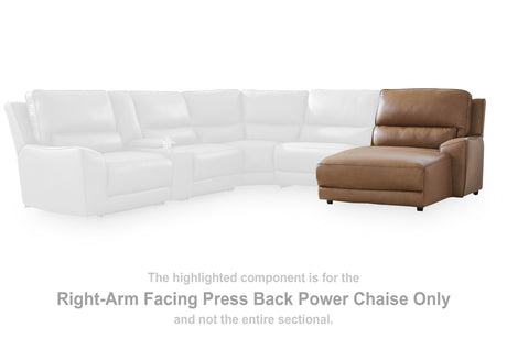 DeepWakes Caramel Right-Arm Facing Press Back Power Chaise from Ashley - Luna Furniture