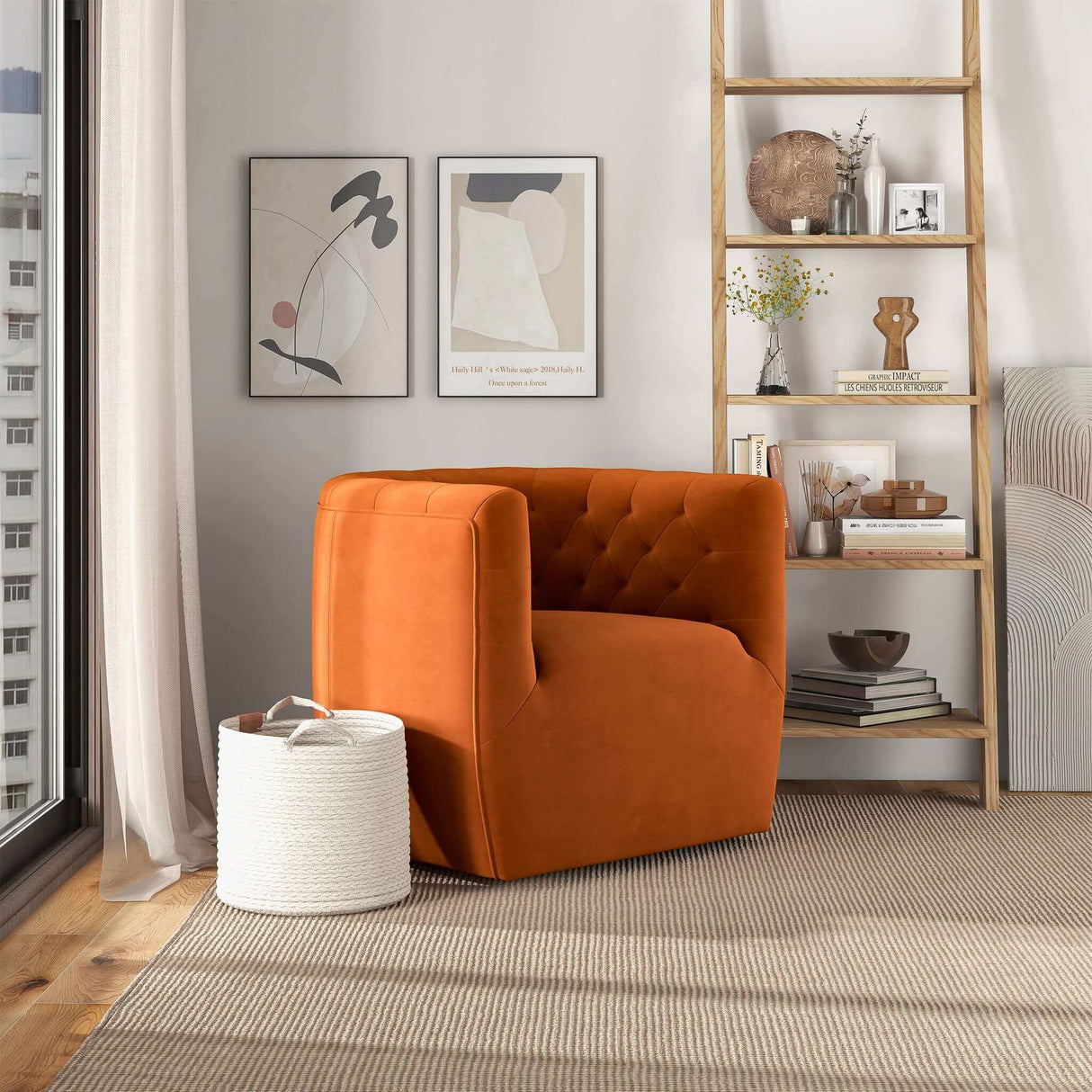 Delaney Burnt Orange Velvet Swivel Chair from Midinmod - Luna Furniture