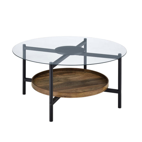 Delfin Round Glass Top Coffee Table with Shelf Black and Brown - 721618