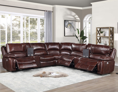 Denver Brown Dual-Power 6-Piece Leather Sectional from Steve Silver - Luna Furniture