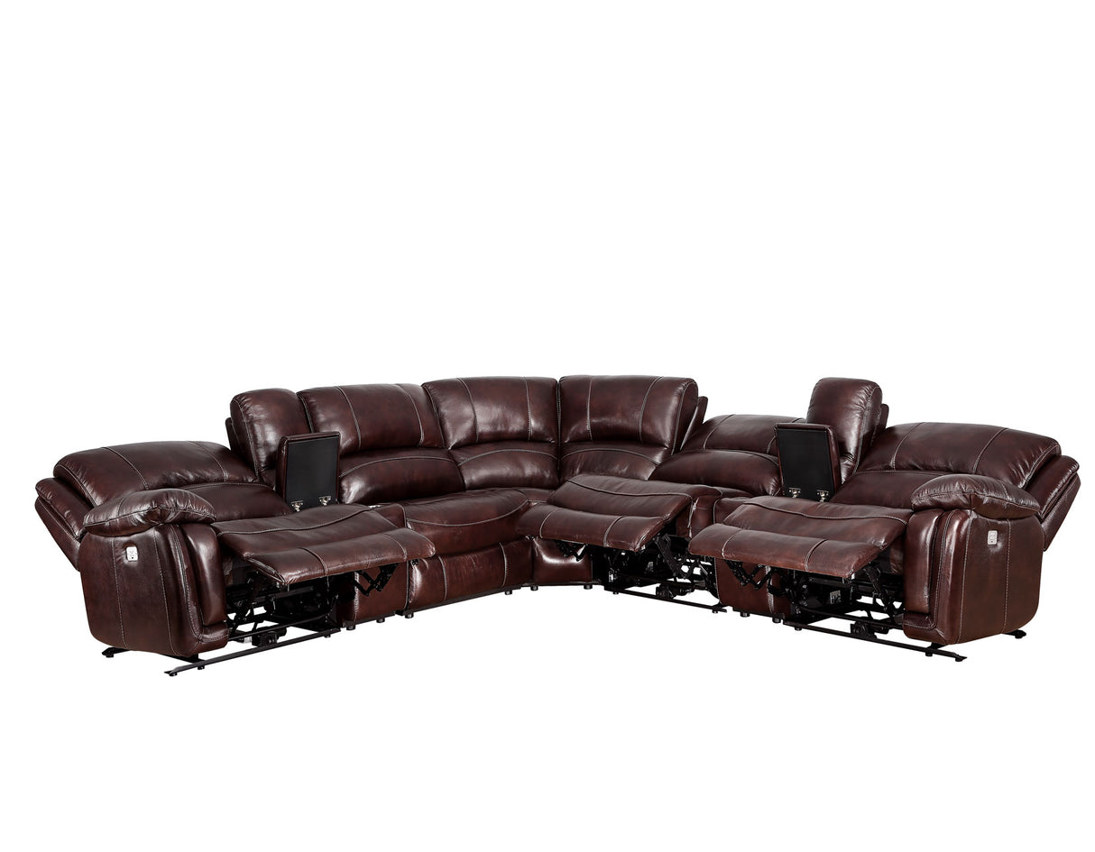 Denver Brown Dual-Power 6-Piece Leather Sectional from Steve Silver - Luna Furniture