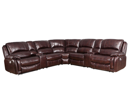 Denver Brown Dual-Power 6-Piece Leather Sectional from Steve Silver - Luna Furniture