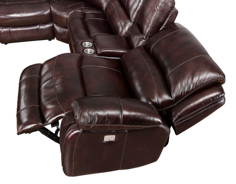 Denver Brown Dual-Power 6-Piece Leather Sectional from Steve Silver - Luna Furniture