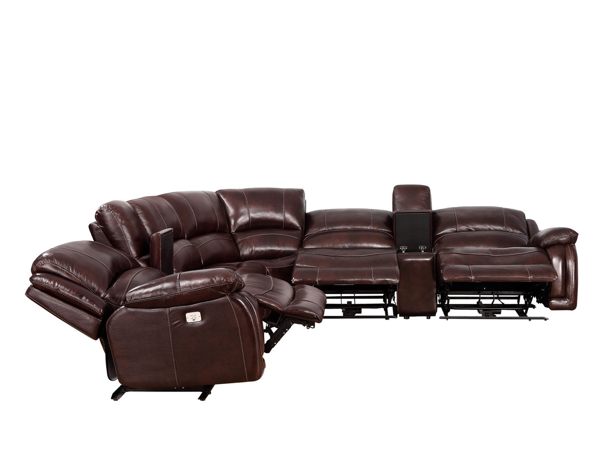 Denver Brown Dual-Power 6-Piece Leather Sectional from Steve Silver - Luna Furniture