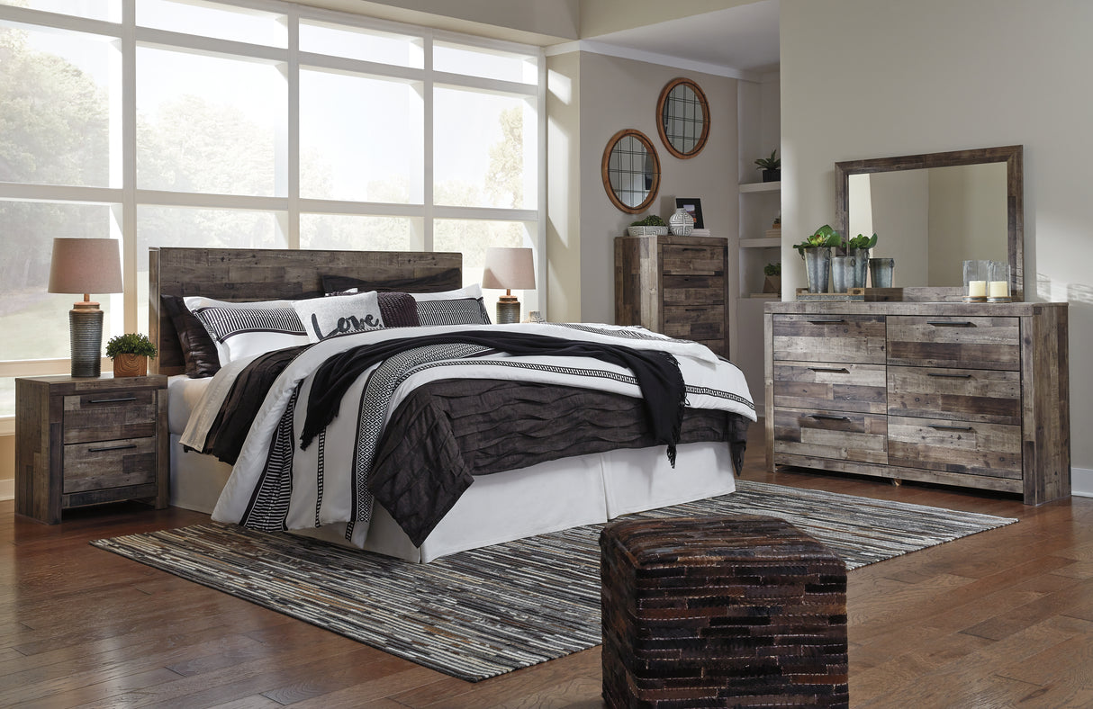 Derekson King Panel Headboard Bed with Mirrored Dresser, Chest and 2 Nightstands in Multi Gray from Ashley - Luna Furniture