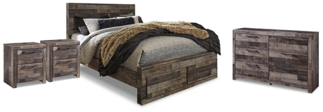 Derekson Brown/Gray Queen Panel Storage Bed, Dresser and 2 Nightstands from Ashley - Luna Furniture