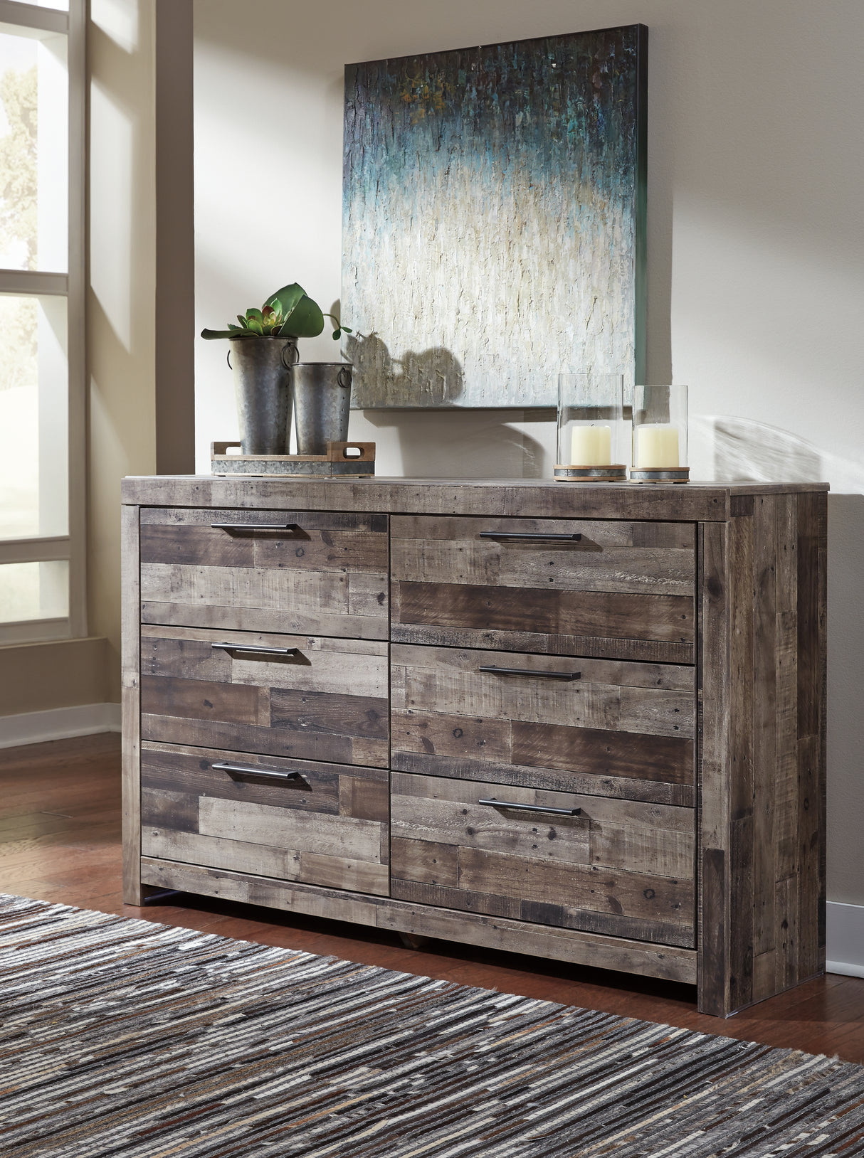 Derekson Brown/Gray Queen Panel Storage Bed, Dresser and 2 Nightstands from Ashley - Luna Furniture