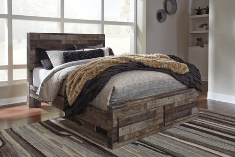 Derekson Brown/Gray Queen Panel Storage Bed, Dresser and 2 Nightstands from Ashley - Luna Furniture