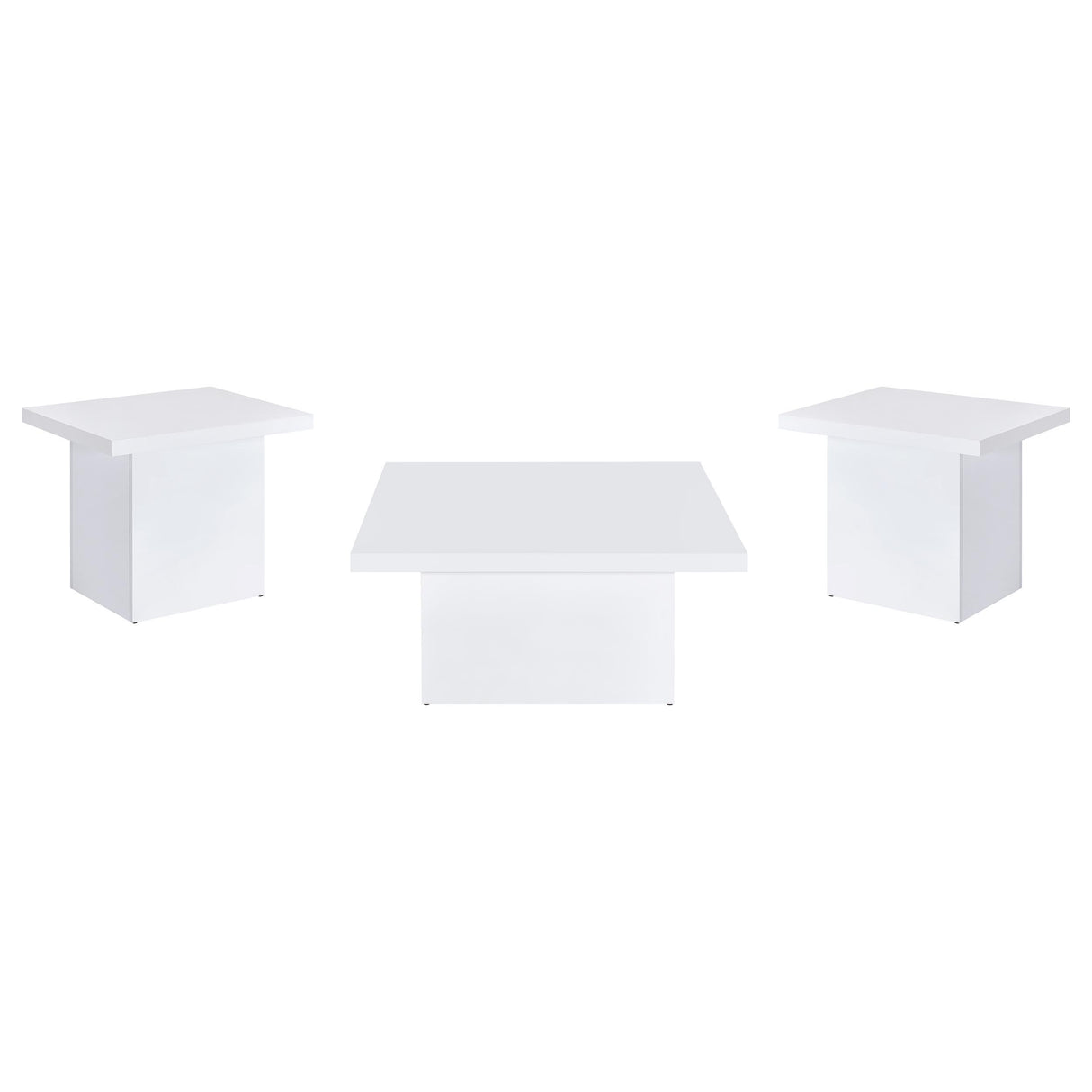 Devar White High Gloss 3-Piece Square Coffee End Table Set from Coaster - Luna Furniture