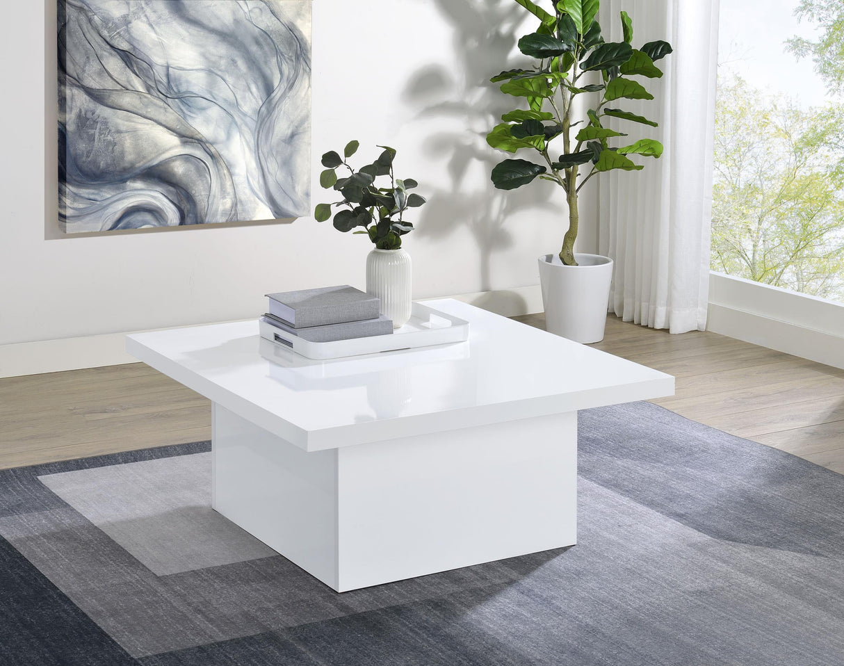 Devar White High Gloss Square Engineered Wood Coffee Table from Coaster - Luna Furniture