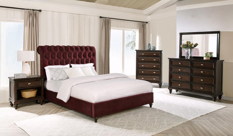 Devon Wine Red and Dark Oak 4-Piece Full Bedroom Set from Coaster - Luna Furniture
