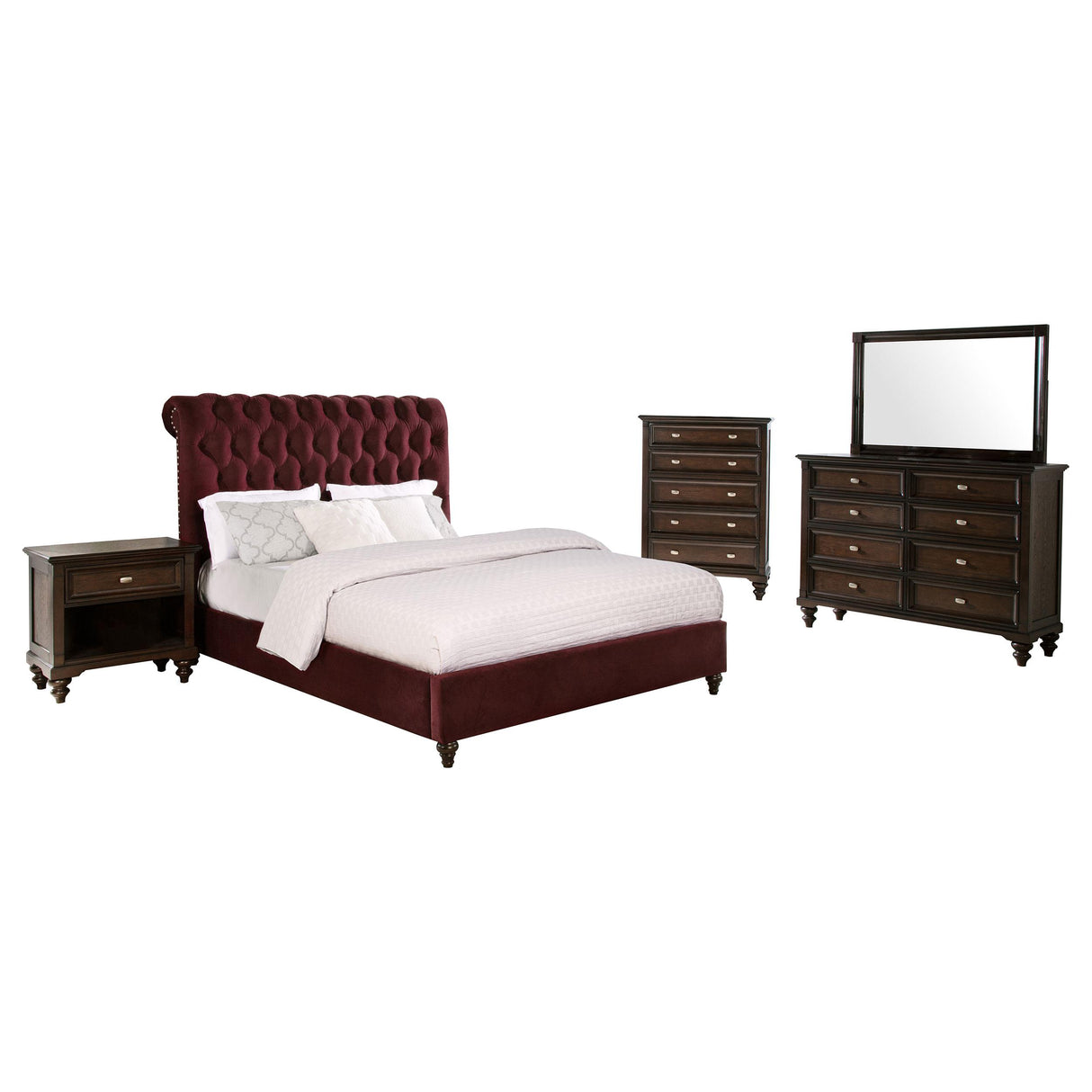 Devon Red and Dark Oak 5-Piece California King Bedroom Set from Coaster - Luna Furniture